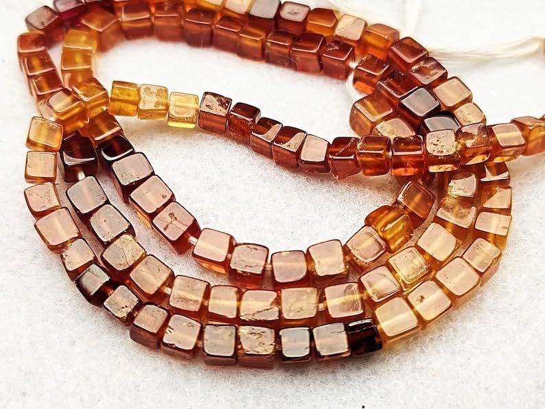 13 inch Strand of Natural gem Hessonite Garnet, 3-4mm Box Smooth Beads for DIY Jewelry Making. | Beads_04707
