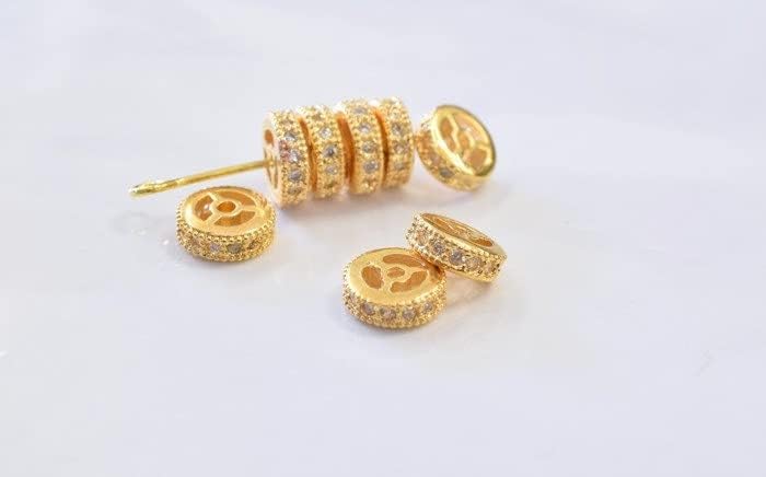 Beaded Jewelry 9mm Roundel 14k Gold Filled EP Micro Pave Beads Clear CZ Cubic Zirconia,14K Gold Filled Spacer Finding,