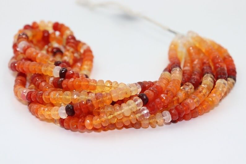 Excellent Mexican Fire Opal Faceted Rondelle Beads 6 mm Dark Color Mexican Fire Opal Rondelle Beads Opal Beads Strand