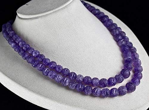 Beads Gemstone 2 Line Natural Amethyst Carved Round Beads 18 INCHES 15 MM to 8 MM Code-MVG-46359