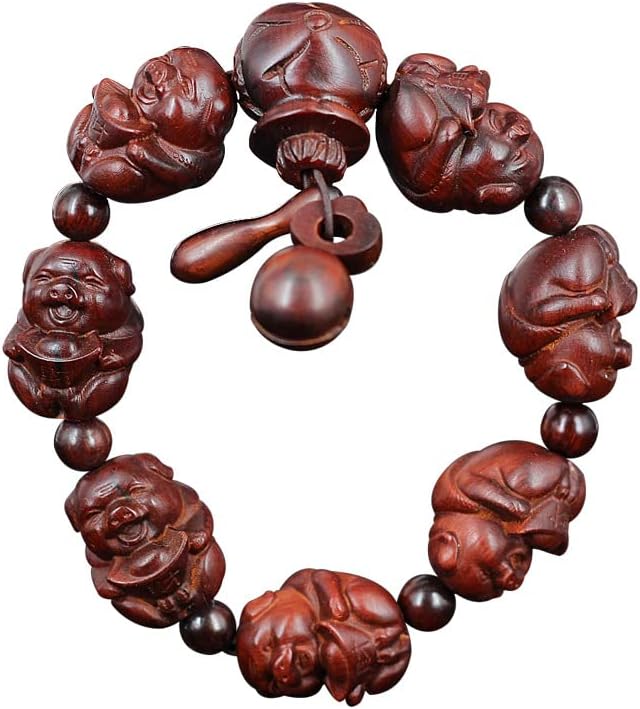 犀牛角紫檀雕刻佛珠手串 媲美小叶紫檀 老料沉水红木文玩(招财猪手串)