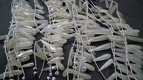3 Strands 10 Pcs/Strand-20-30mm-Pearl Coated White Chalceny Faceted Elongated Drops Shape Briolette Code-HIGH-59865