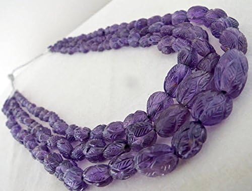 3 Line Natural AMETHYST CARVED Long Beads NECKLACE 18 INCHES 16MM TO 7MM
