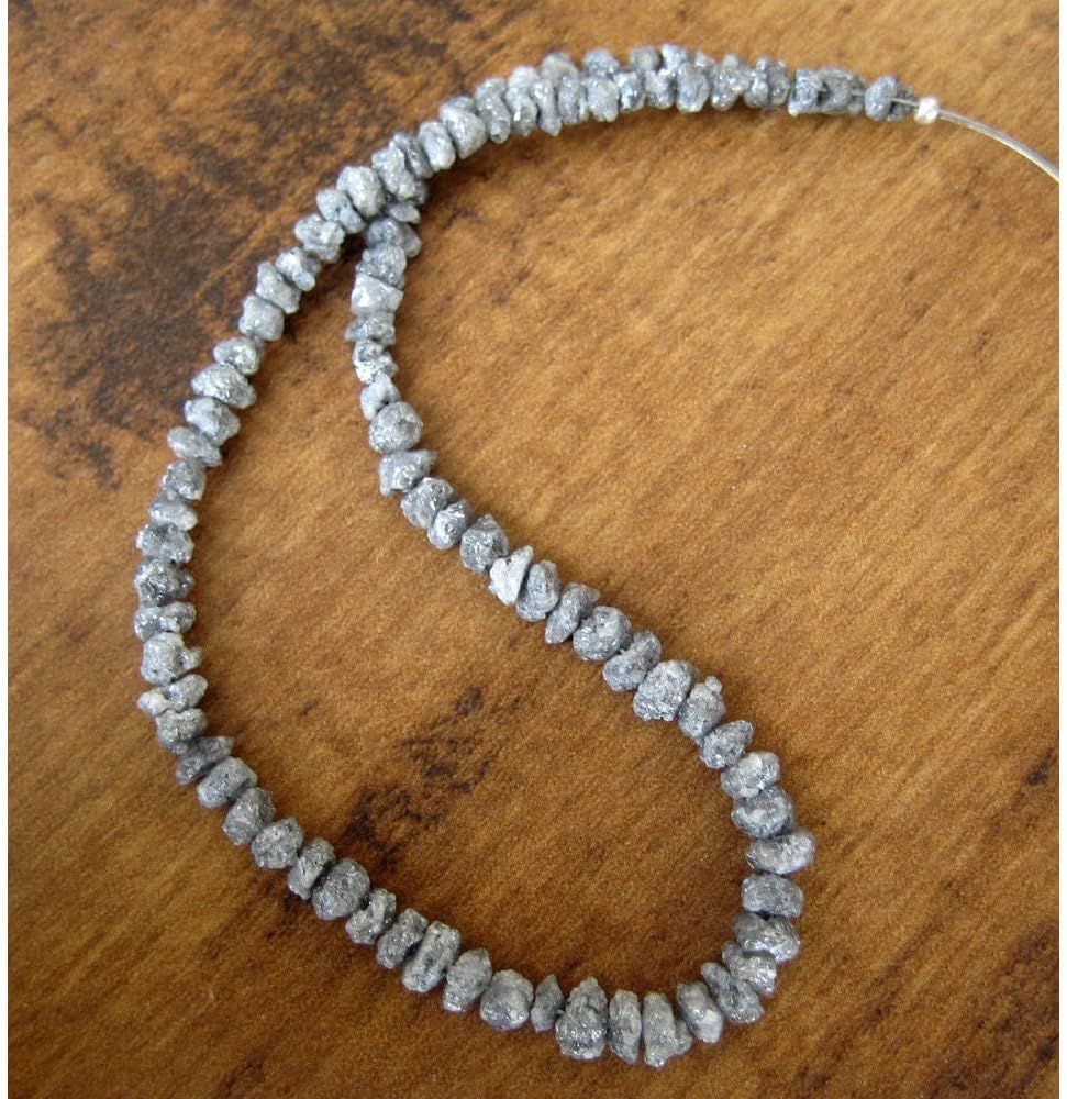 3-4mm Sparkling Gray Natural Diamond Drilled Beads, Uncut Beads, Rough Raw Diamond Beads For Jewelry (4IN To 16IN Options), 4-3 MM
