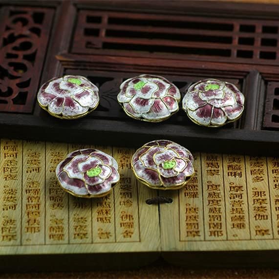 20pcs Polished Cloisonne Round Flower Beaded Enamel Copper Accessories DIY Necklace Earrings Bracelets Jewellery Making (Diameter 0.75 inches About, Purple (20 Piece))