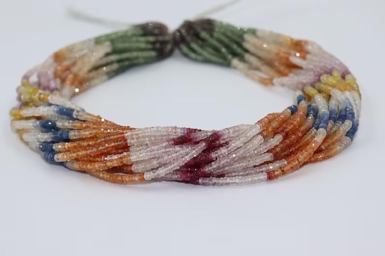 Multi Sapphire Faceted Tyre Shape Beads 3.5-4 mm Multi Rainbow Beads Multi Sapphire Wheel Cut Beads Wholesale Beads