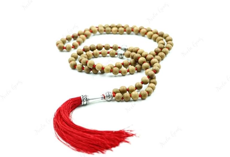 Natural Sandalwood 8mm 108 Mala Beads, Spiritual, Meditation Beads, Reiki, Japa Mala, Buddhist Prayer Beads, Yoga Bracelet, healing beads LKMALA-RRGU-2767