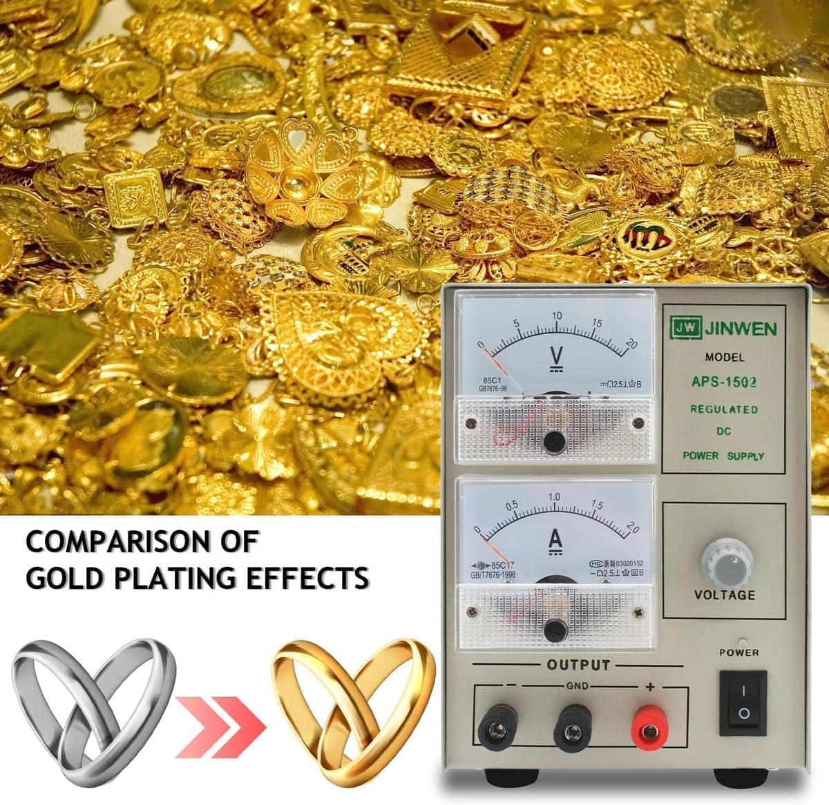 Jewelry Silver Gold Plating Kit, Portable Gold Plating Machine, Golds and Silver Electroplating Equipment Tools, with Conductive Wire,for Car Logos/Metal