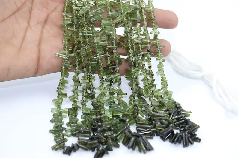 Green Tourmaline Side Drill Sticks Beads Tourmaline Smooth Beads 3 * 6 mm Green Tourmaline Sticks Shape Beads Green Tourmaline Fancy Shape Beads for Making Jwelery