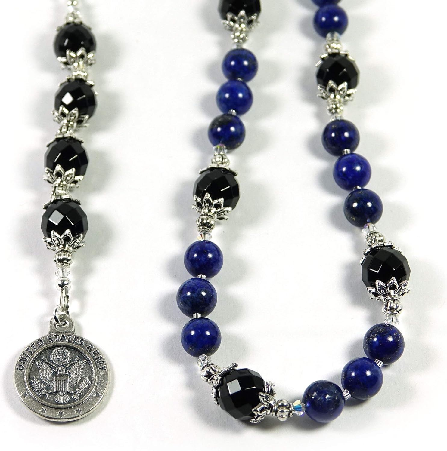 United States Army Catholic Prayer Beads St Michael Chaplet Lapis Agate Natural Gemstone beads Blessed with Anointing Oil