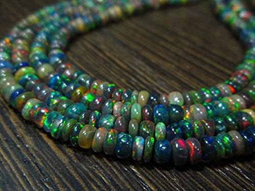 BEADS GEMSTONE AAA-Black Ethiopian Welo Opal Smooth Rondelles- 16 Inch Long Strand -Stones measure- 3-3.80mm Code-HIGH-6594
