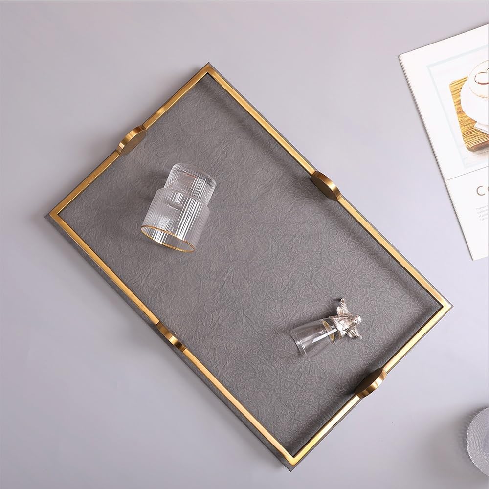 Cafeteria Tray Light Luxury Minimalist Porch Dining Table Model Room Leather Tray Fruit Tray Storage Tray Living Room Home Decoration Ornaments Tray Serving Trays(Red,Medium)