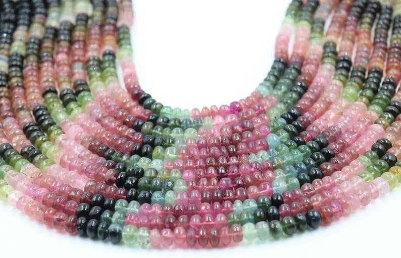 AAA+ Multi Tourmaline Smooth Rondelle Shape Beads 6MM Watermelon Tourmaline Rondelle Beads Strand for Jewelry Making