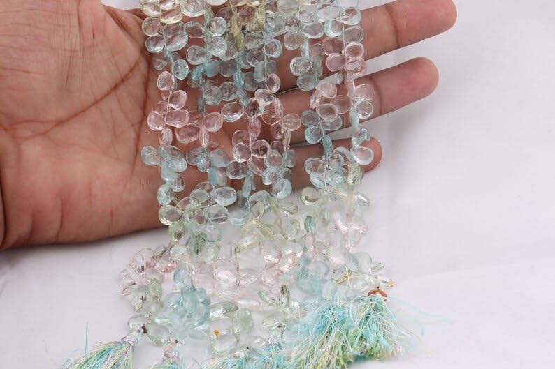 Multi Aquamarine Faceted Pear Shape Beads 6 * 9-7 * 10 mm Multi Aquamarine Beads Aquamarine Pear Shape Beads Multi Aquamarine Side Cut Beads