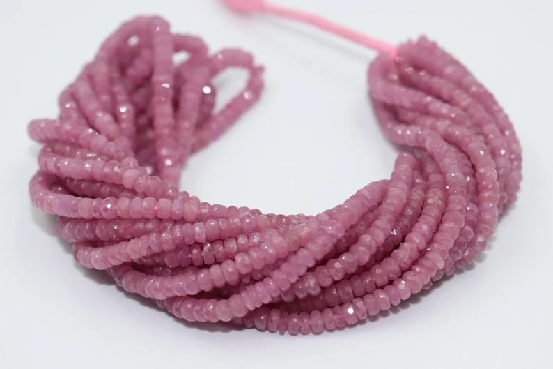 Pink Sapphire Faceted Rondelle Beads 4-5 mm Pink Beads Natural Pink Sapphire Beads Wholesale Beads for Making Jewelry