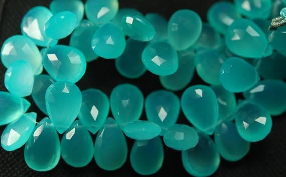 7 inch Strand of Natural Chalcedony 8x12mm pear Faceted briolette Beads for DIY Jewelry Making. |BRIO_02033