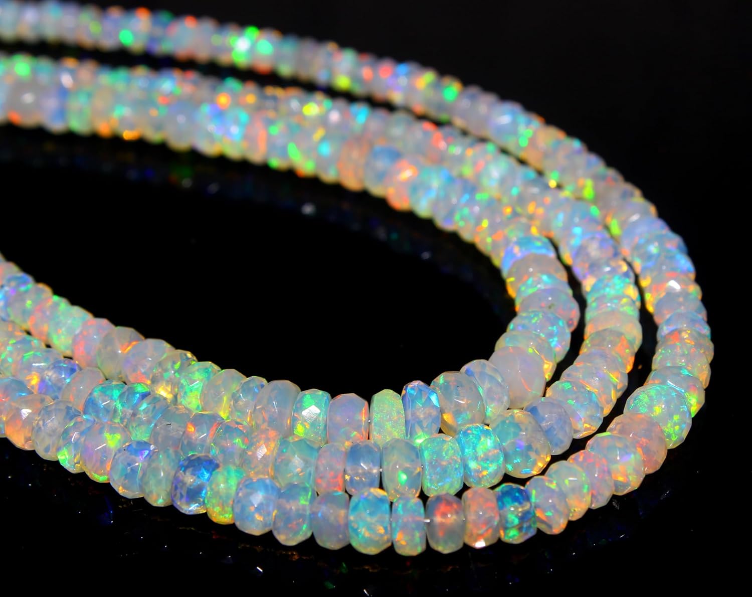 Natural Ethiopian Opal Faceted Rondelle Beads, Rainbow Fire, Semi-Precious Gemstone, 4-5mm, 16 Inch Strand