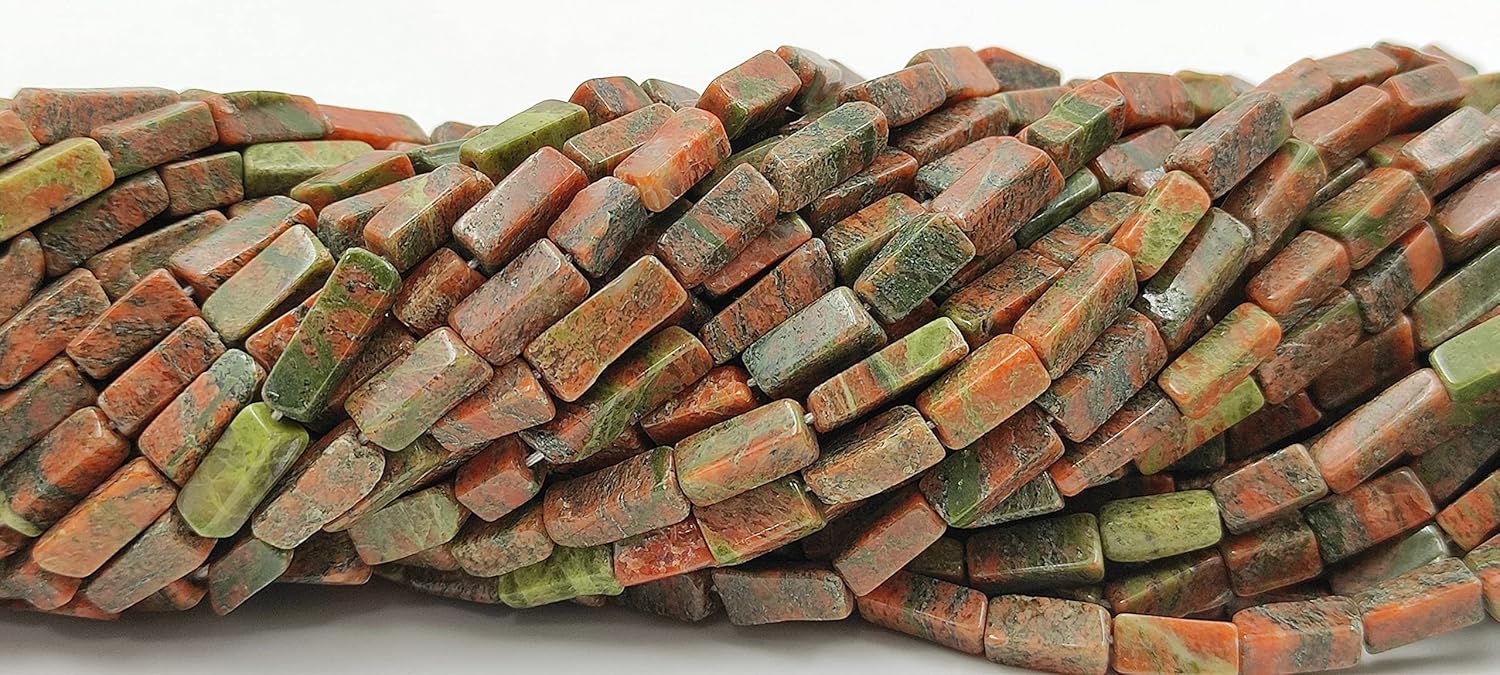 Hanumat Gems Lot of 10 Strands Natural Unakite Jasper Smooth Rectangle Shape Gemstone Beads,Jasper Irregular Flat Beads,Jasper Smooth Beads,13 Inches Gemstone Beads