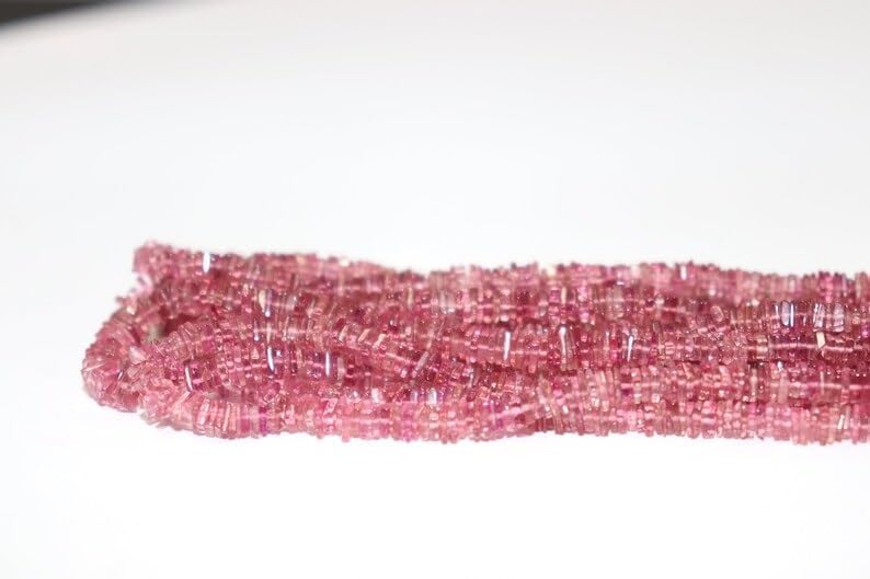 AAA+ Quality Pink Tourmaline Smooth Square 4-5mm Beads Strand for Jewelry Making Natural Pink Tourmaline Plain Heishi Square Wholesale Beads