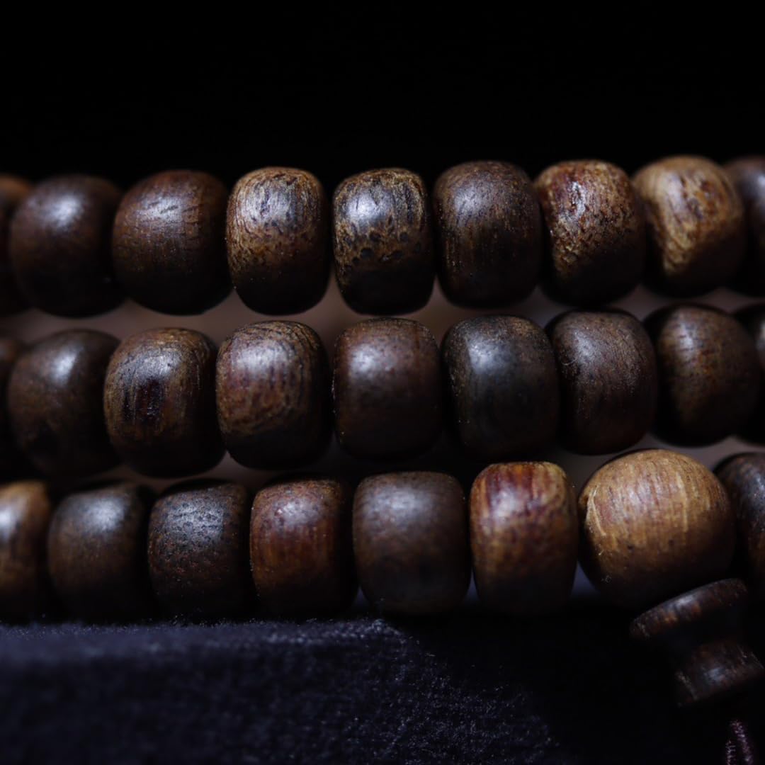 Hainan Yingge Green Nanmu Agarwood 6x8mm*108 Beads Full-Oil Aquilaria sinensis Rosary Sinking Grade