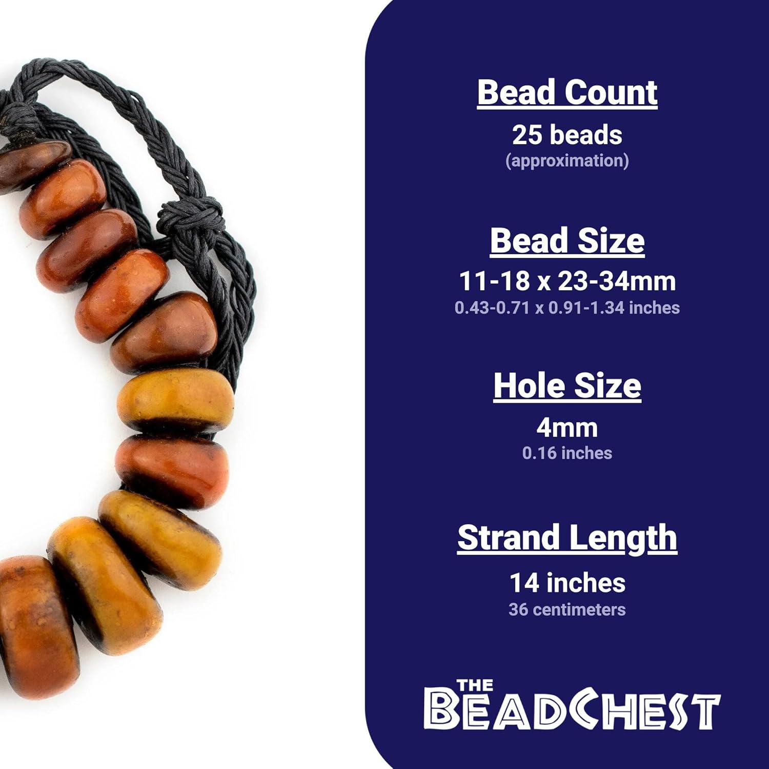 The Bead Chest Honey Medley Moroccan Amber Resin Beads Medley 29mm Morocco African Orange Round Large Hole 14 Inch Strand Handmade
