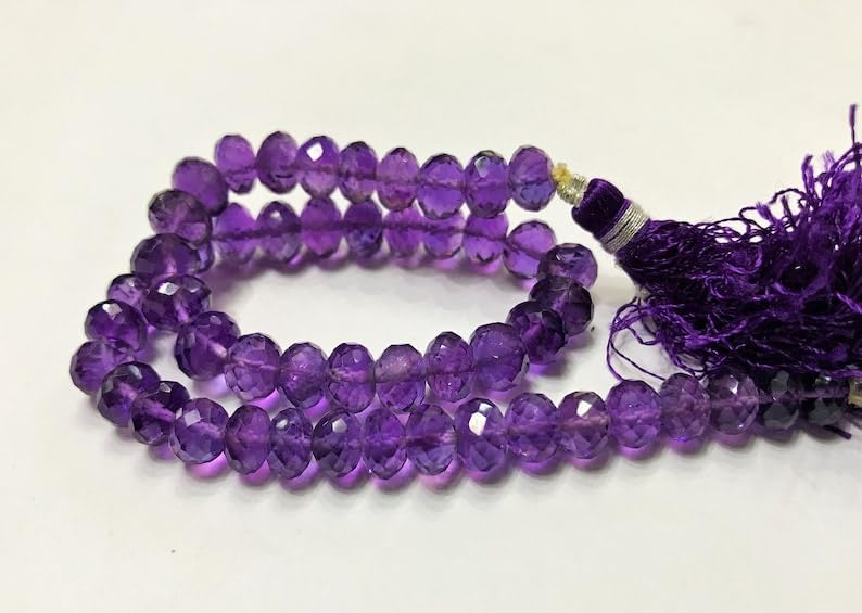 Natural Amethyst rondelle Smooth Beads 7MM 10 inch Long String Jewelry Making Gemstone Beads for Necklace Bracelet