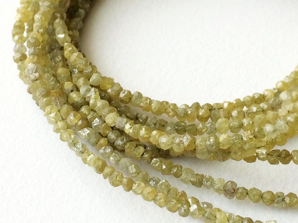 1.5-2mm Yellow Green Rough Diamonds, Yellow Green Raw Diamonds, 16 Inch Natural Yellow Green Rondelle Diamond Beads (4IN To 16IN) - PUSPD24, 1.5-2 MM Approx.