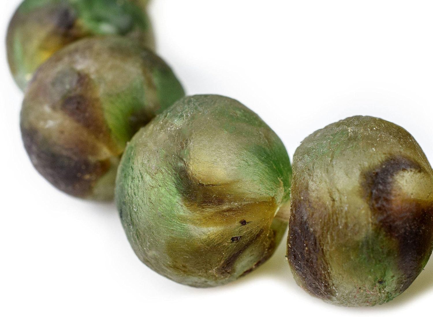 Super Jumbo Recycled Glass Beads - Beaded Wall Hangings - Extra Large African Sea Glass Beads 32-35mm - The Bead Chest (Earth Swirl)