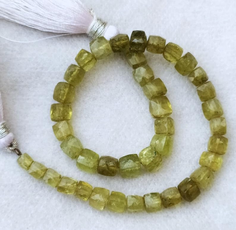 13 inch Strand of Natural gem Green Vessonite, 3.5-5mm Box Faceted Beads for DIY Jewelry Making. | Beads_04559