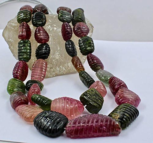 natural multi watermelon tourmaline carved beads necklace 17 inches 33 mm to 15 mm