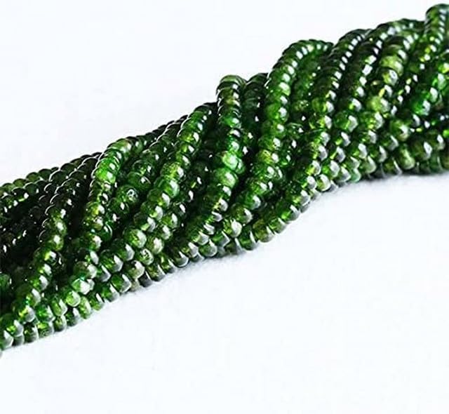 Natural Genuine Dark Green Chrome Diopside Alalite Rondelle Wheel Loose Beads 15.5