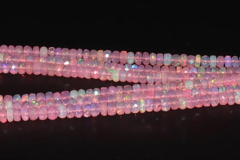 Pink Ethiopian Opal Faceted Rondelle Beads 3-5.5MM Pink Opal Rondelle Beads Strand for Jewelry Making