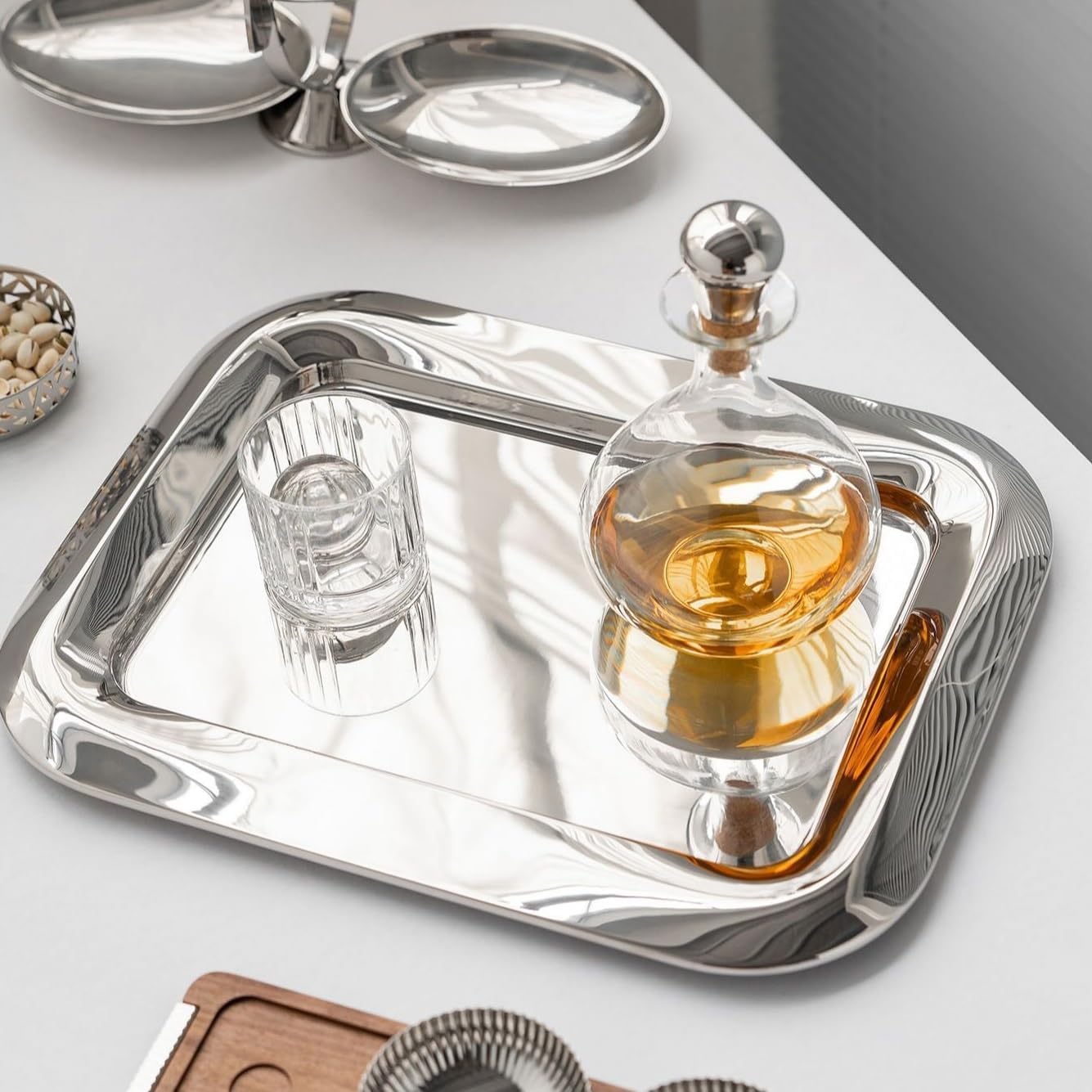 Cafeteria Tray Stainless Steel Dining Tray Household Rectangular Water Cup Storage Tray Afternoon Tea Tray Light Luxury Western Food Tray Serving Trays