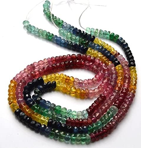 Beads Gemstone 1 Strand Natural 15 Inch Long Super Natural Multi Precious Faceted Rondelles Emerald, Ruby, Blue Sapphire,Yellow & Pink Sapphire 3.5 to 4 MM Code-HIGH-29575