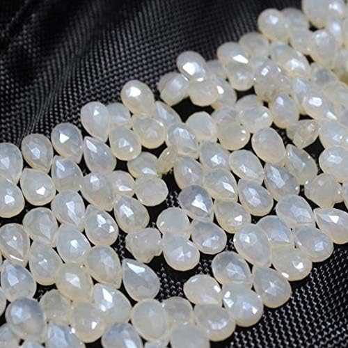 AAA Quality White Chalcedony Coated Faceted Almond Shape Briolette Beads-Size 8 to 12 mm - 8.5