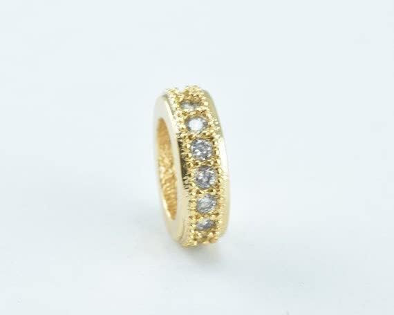 Beaded Jewelry 10mm Roundel 18k Gold Filled EP Micro Pave Beads with Clear CZ Cubic Zircon,Sparkle, Bling Spacer Beads
