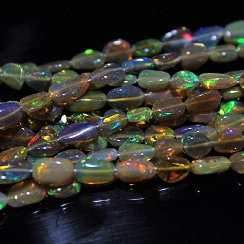 Natural Ethiopian Honeycomb Opal Tumbled Shape Multi Fire unshaped Nuggets Tumbled Shape Smooth Gemstone Beads Necklace, 6 to 12 mm 18 inch