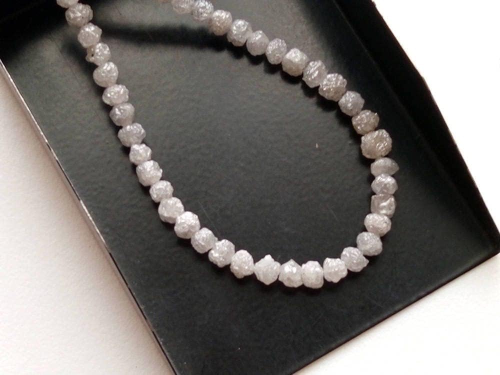 4-4.5mm Perfect Natural Rondelle Gray White Raw Diamond Beads, Large Rough Diamond Round Beads, Gray Diamond Beads (2IN to 8IN) - DDP147, 4-4.5 MM, 8 in