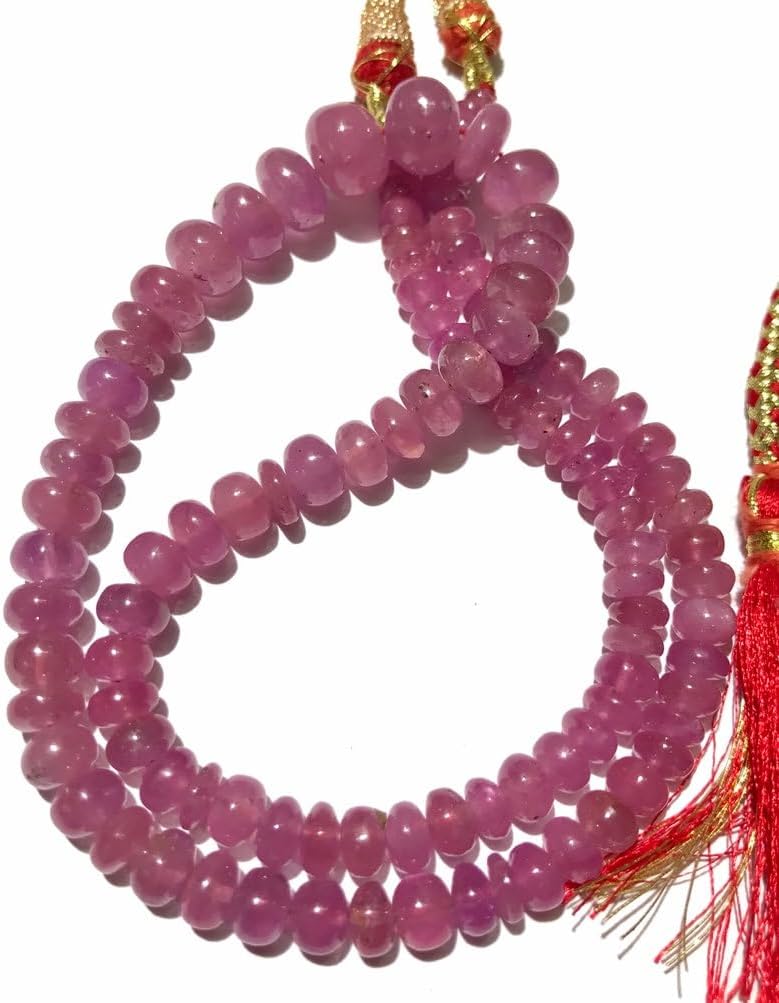 Natural Pink Sapphire roundelle Smooth Beads 6-10 MM 20 inch Long String Jewelry Making Gemstone Beads for Necklace Bracelet