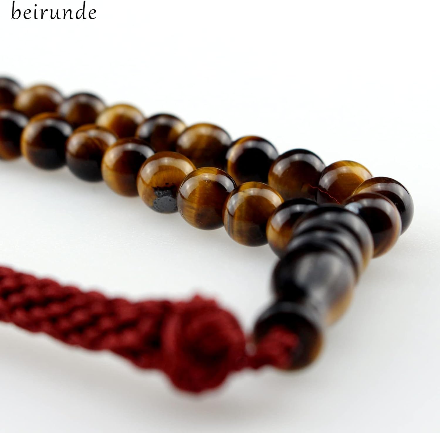 Muslims Islamic Dhikr Tasbeeh Tasbih Prayer Beads, Tiger Eye 99 Stone Beads with Tassel