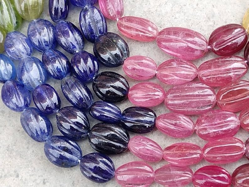Natural Multi Gemstone Melon Smooth Beads : 6-8 mm 9 inch Long String Jewelry Making Gemstone Beads for Necklace Bracelet