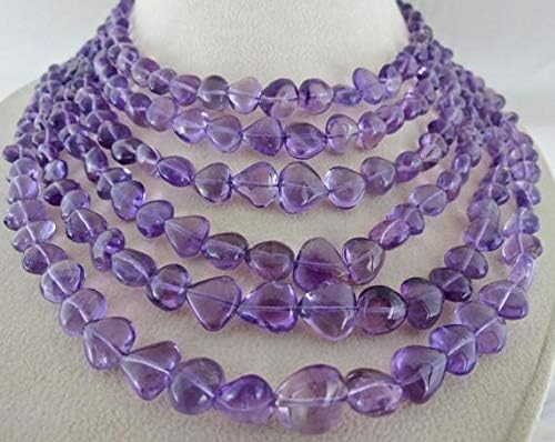 LKBEADS 6 Line Natural Amethyst Heart Shaped Beads Necklace 16 INCHES 12MM to 5 MM Code-HIGH-46352