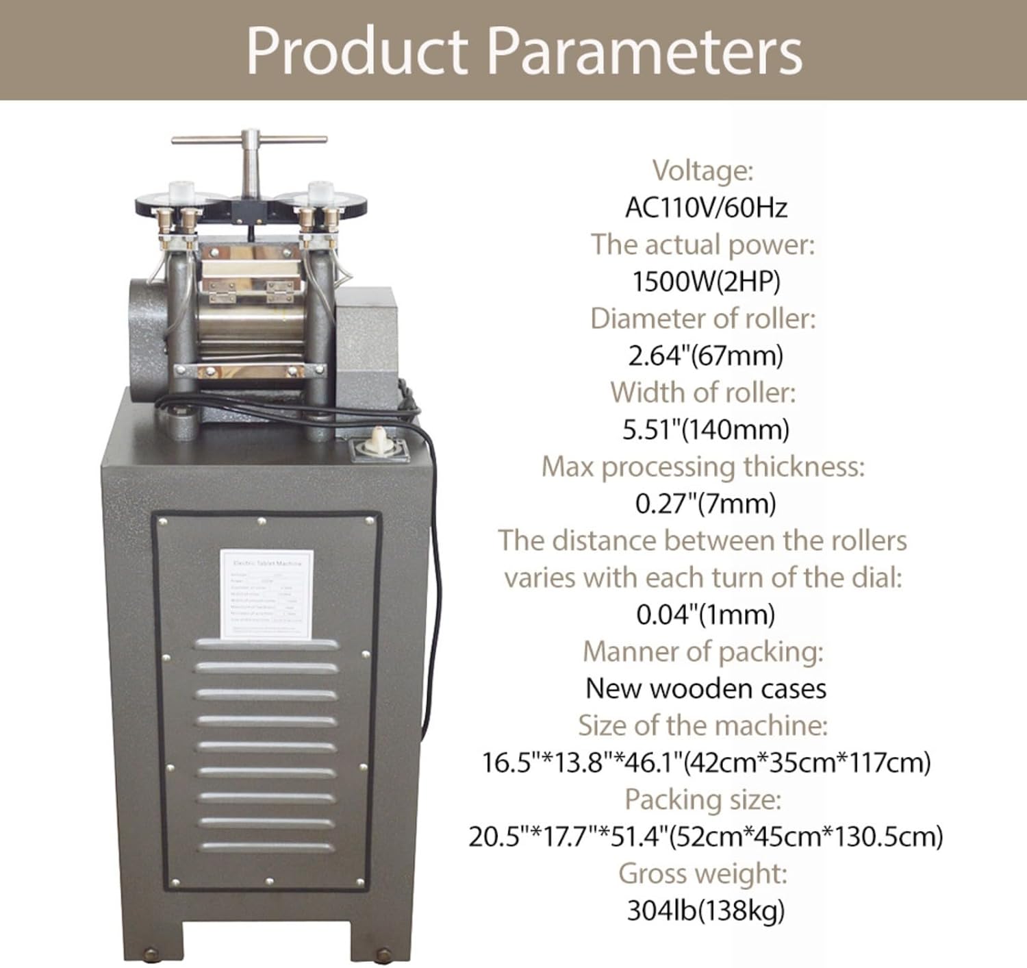 BEILOCKERY 110V 1.5P Electric Vertical Jewelry Rolling Mill Machine 1500W DIY Jewelry Making Flake Pressing Machine Smooth Roller Metal Wire/Flat Sheet Presser for Gold Silver Platinum Copper