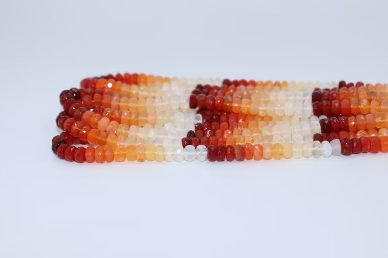 Excellent Mexican Fire Opal Faceted Rondelle Beads 5.5-6 mm FDark Color Mexican Fire Opal Beads Rondelle Opal Beads Strand