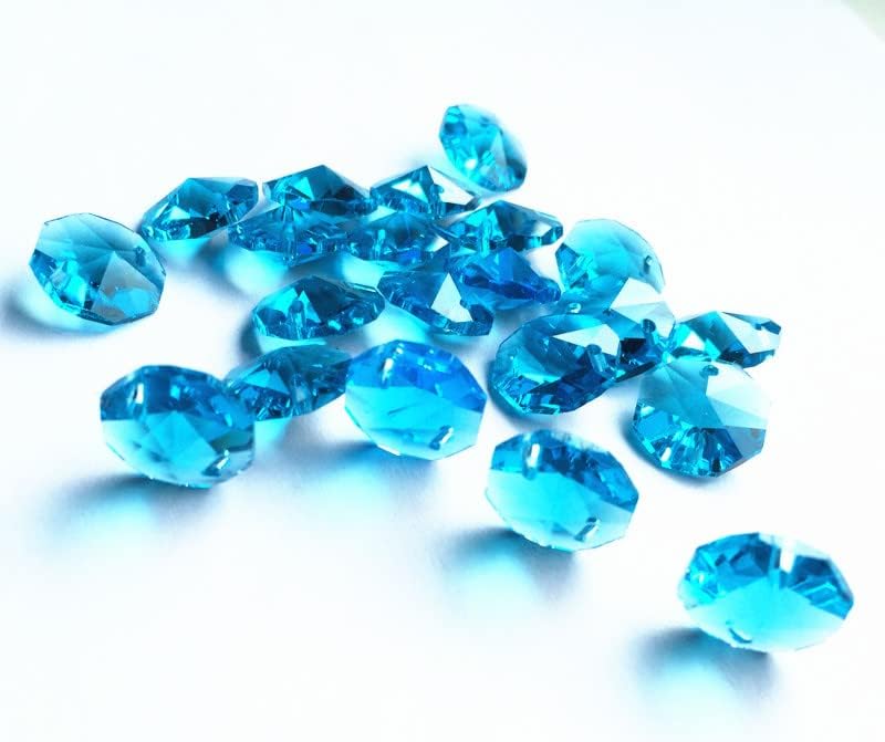 Hanging Crystals Prisms 14mm Aqua Blue Chandelier Beads 500pcs K9 Crystal Octagonal Beads Chandelier Parts Accessories Garland Strand Beads for Curtain Hangings Crystals for Decoration