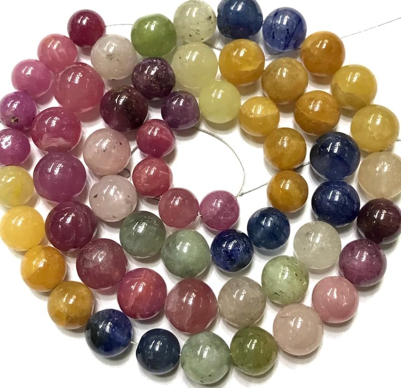 Natural Natural Multi Sapphire roundelle Smooth Beads 6-8 MM 20 inch Long String Jewelry Making Gemstone Beads for Necklace Bracelet