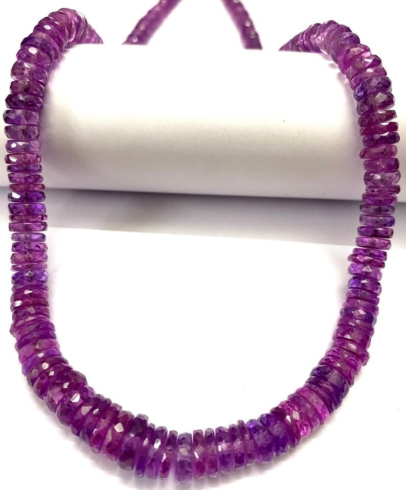 Natural Pinkish~Purple Sapphire tyre facated Beads 5-8 MM 18 inch Long String Jewelry Making Gemstone Beads for Necklace Bracelet