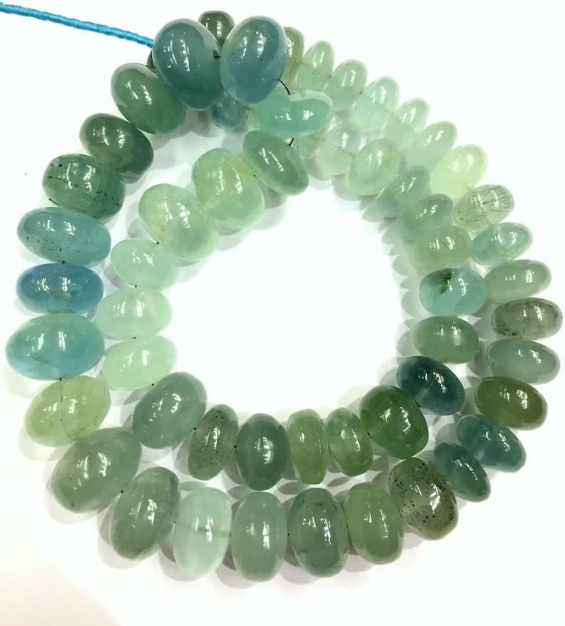 13 inch Strand of Natural gem Aquamarine, 11-15mm rondelle Smooth Beads for DIY Jewelry Making. | Beads_01653, green