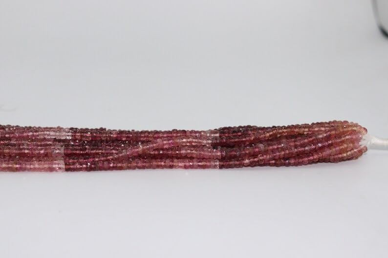 Pink Tourmaline Heishi Beads Strand 4mm Faceted Tyre Shape Natural Gemstone Beads for Jewelry Making and Crafts