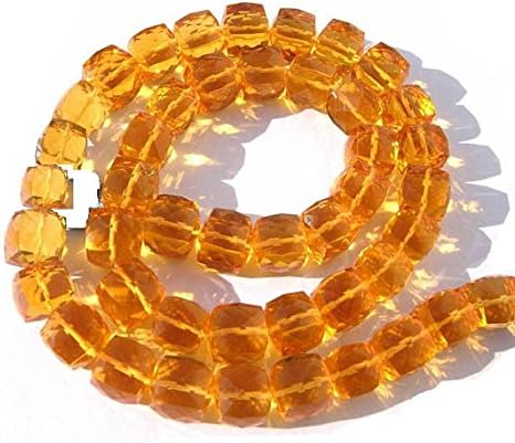 13 inch natural beads strand of 7.5-8mm faceted cube madeira quartz gemstone briolletes beads for DIY jewelry - necklace, bracelet, earring, ring.